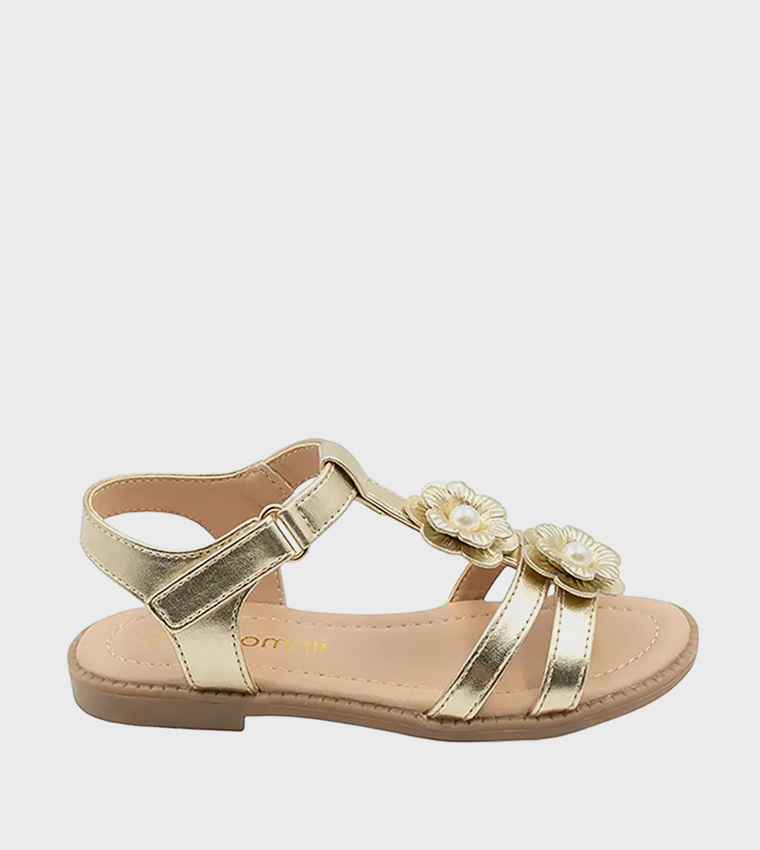 Flower Detail Open Toe Flat Sandals