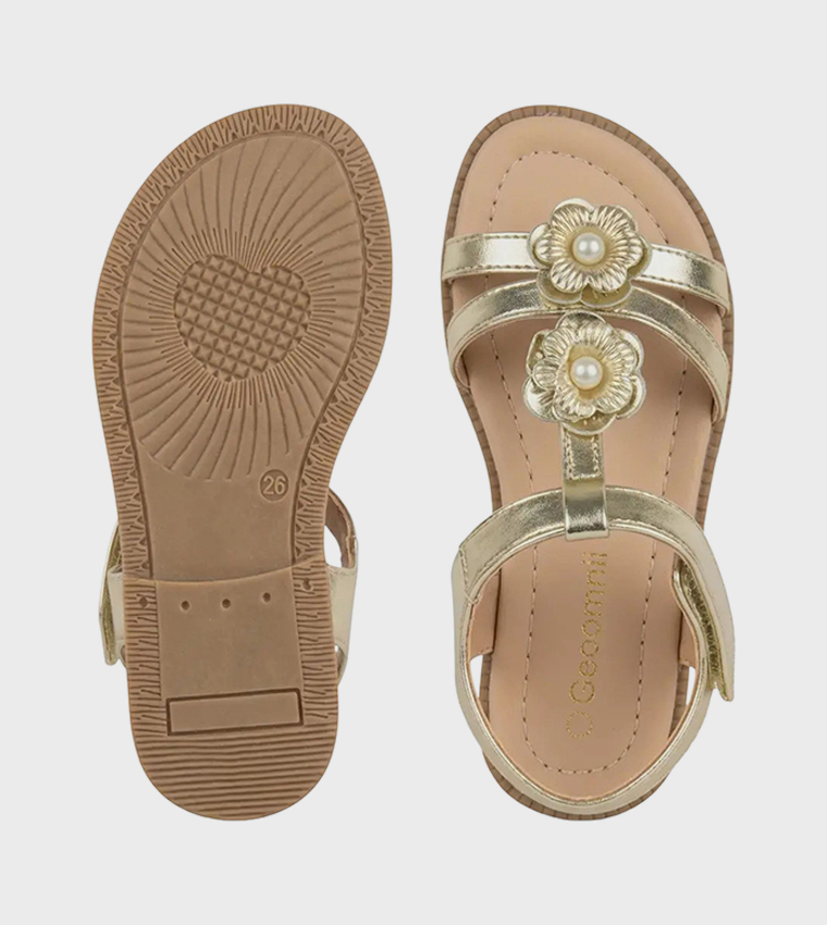 Flower Detail Open Toe Flat Sandals