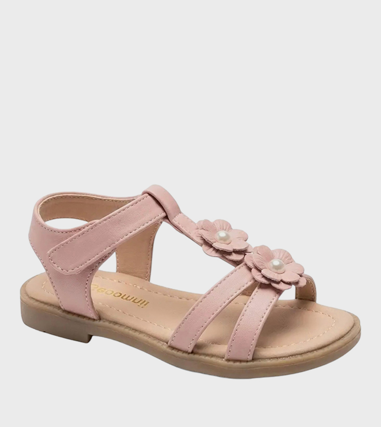 Flower Detail Open Toe Flat Sandals