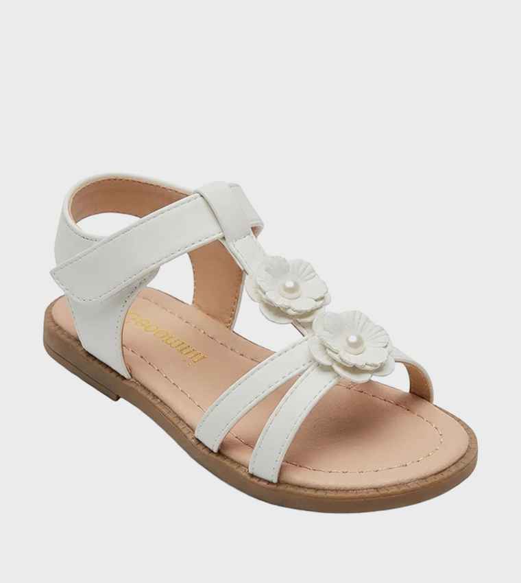Flower Detail Open Toe Flat Sandals