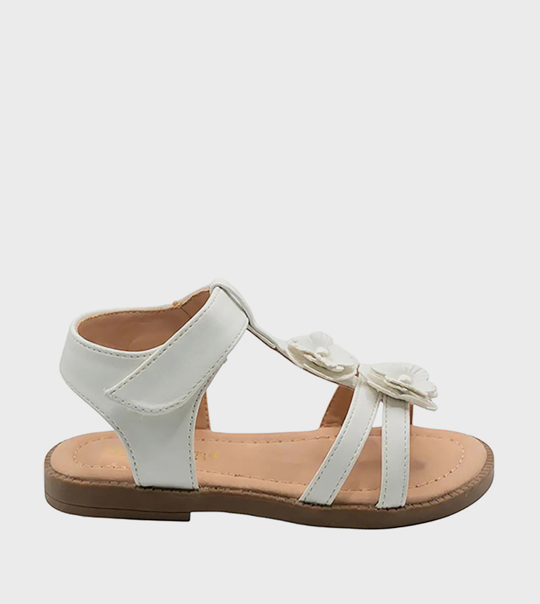 Flower Detail Open Toe Flat Sandals