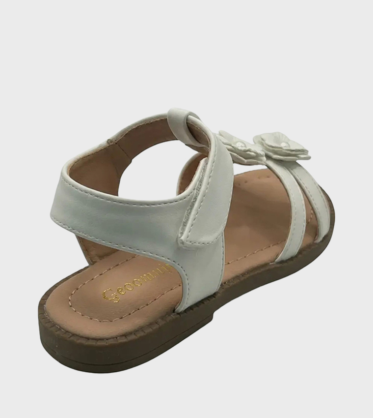 Flower Detail Open Toe Flat Sandals