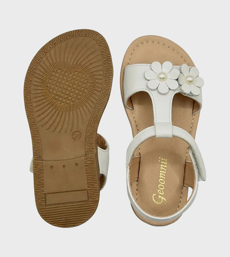 Flower Detail Open Toe Flat Sandals