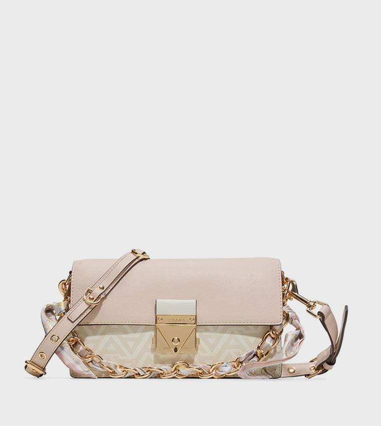 GEDIA Logo Patterned Flap Crossbody Bag