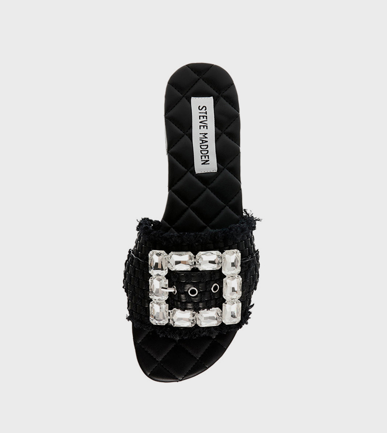 GETAWAY Embellished Basket Weave Flat Sandals