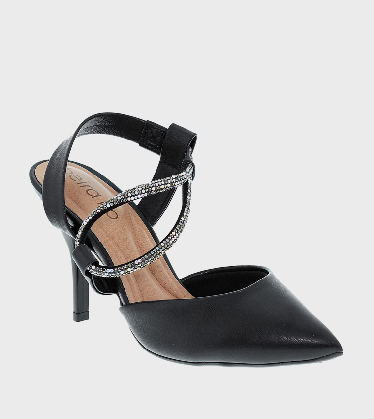 حذاء كعب مزخرف بمقدمة مدببة وحزام خلفي