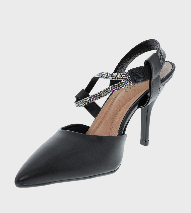 حذاء كعب مزخرف بمقدمة مدببة وحزام خلفي