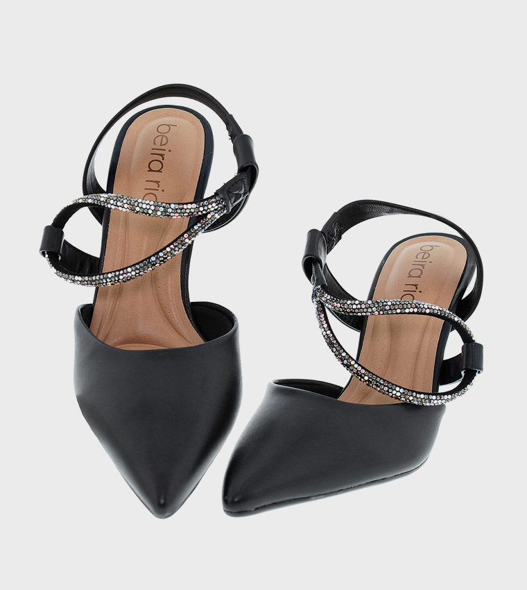 حذاء كعب مزخرف بمقدمة مدببة وحزام خلفي