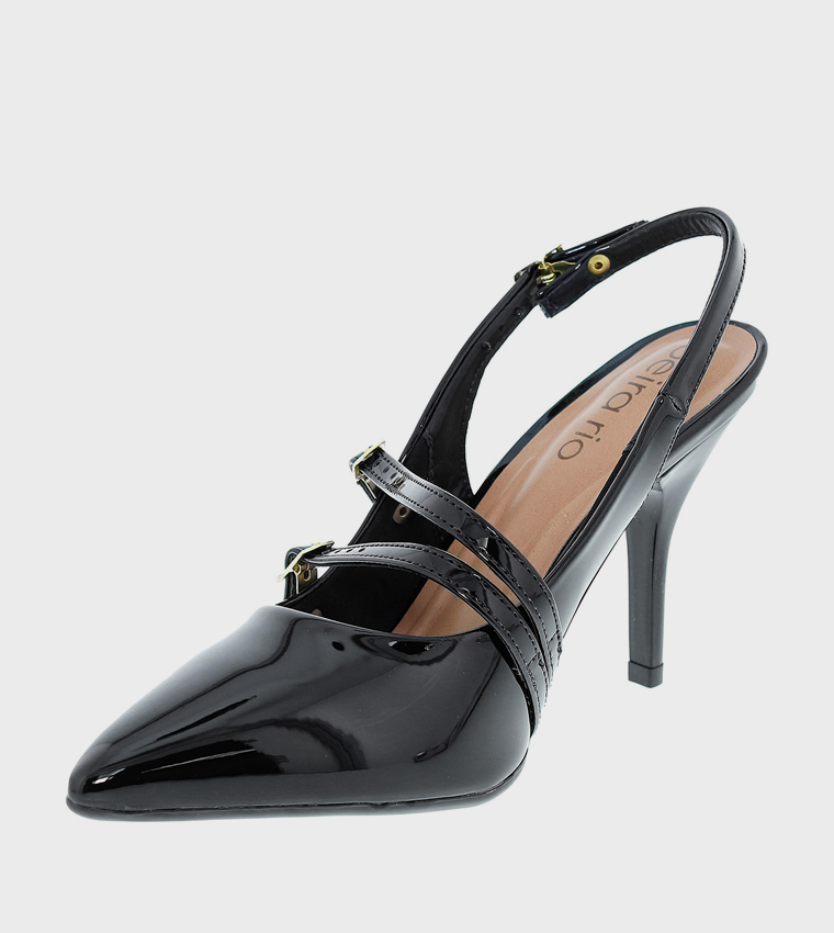 حذاء كعب مزخرف بمقدمة مدببة وحزام خلفي