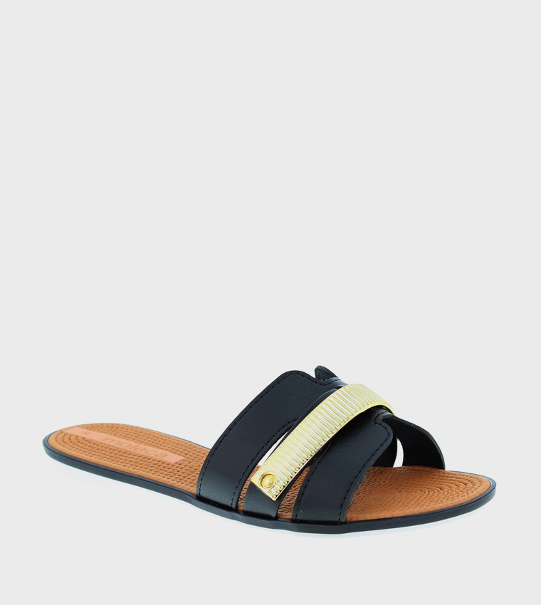 Textured Open Toe Flat Sandals