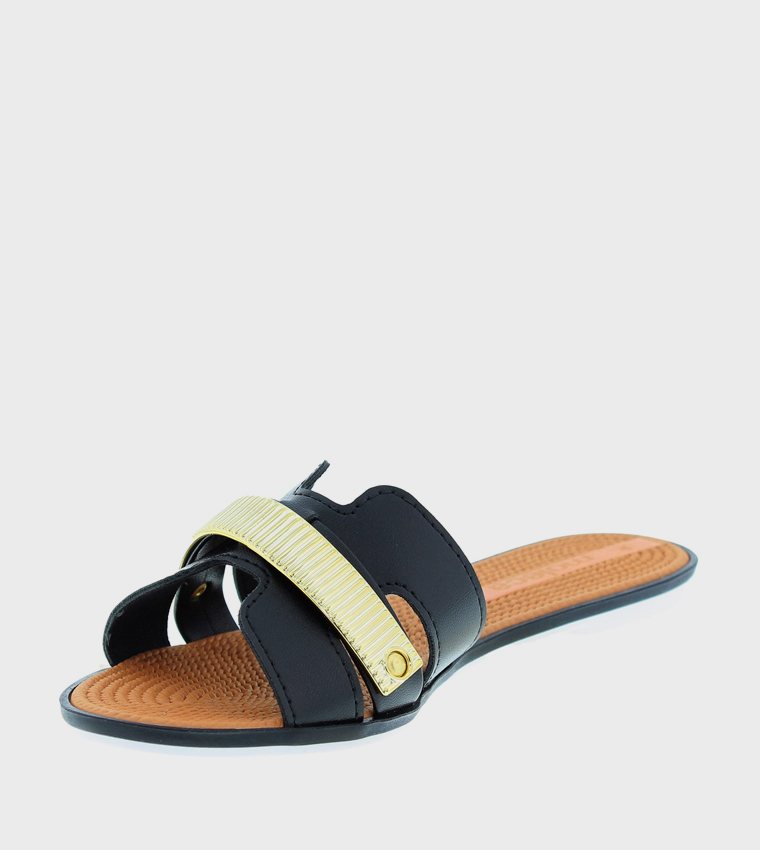 Textured Open Toe Flat Sandals