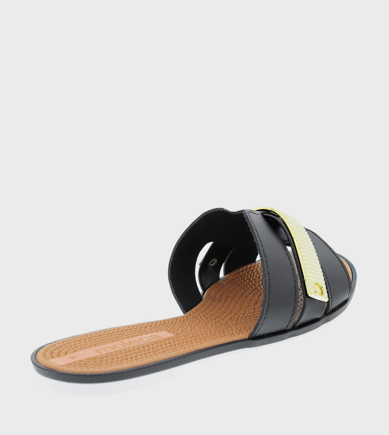 Textured Open Toe Flat Sandals