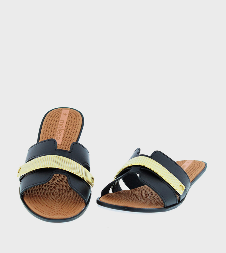 Textured Open Toe Flat Sandals