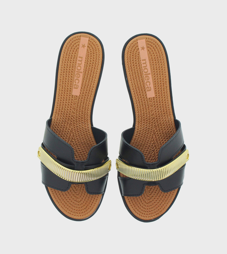 Textured Open Toe Flat Sandals