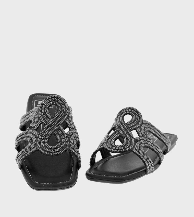 Embellished Open Toe Flat Sandals