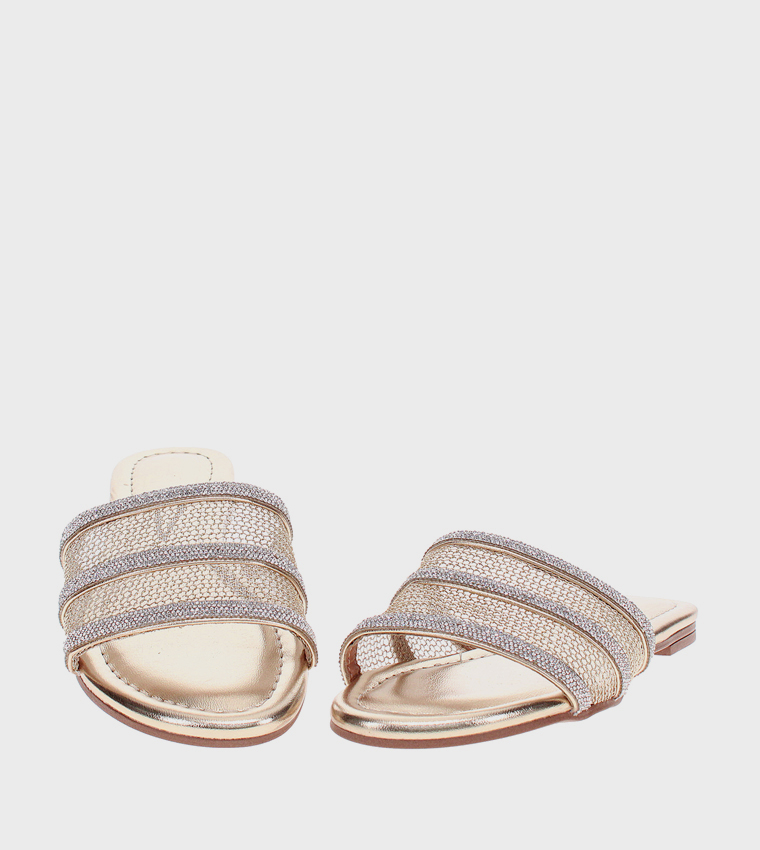 Embellished Open Toe Flat Sandals
