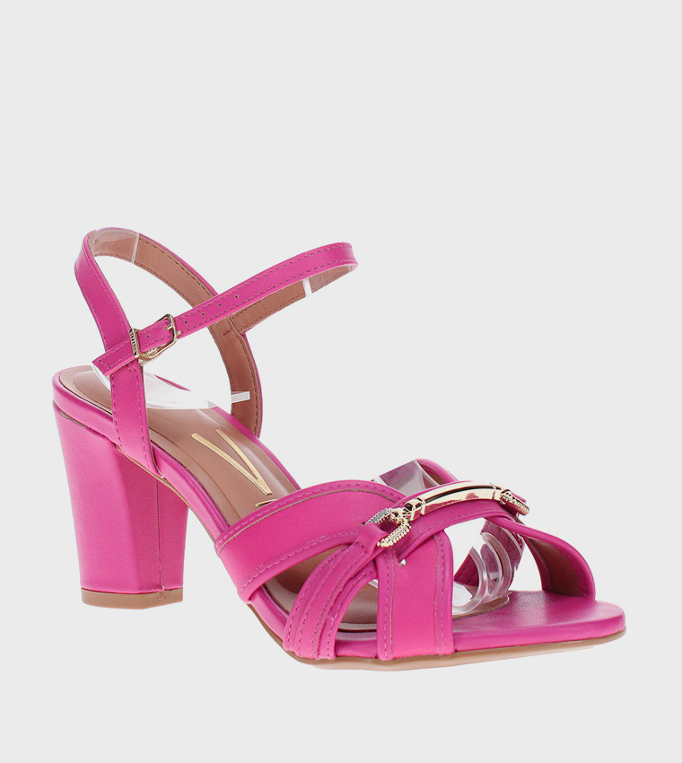Metal Accent Ankle Strap Heel Sandals
