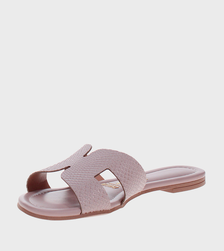 Textured Open Toe Flat Sandals