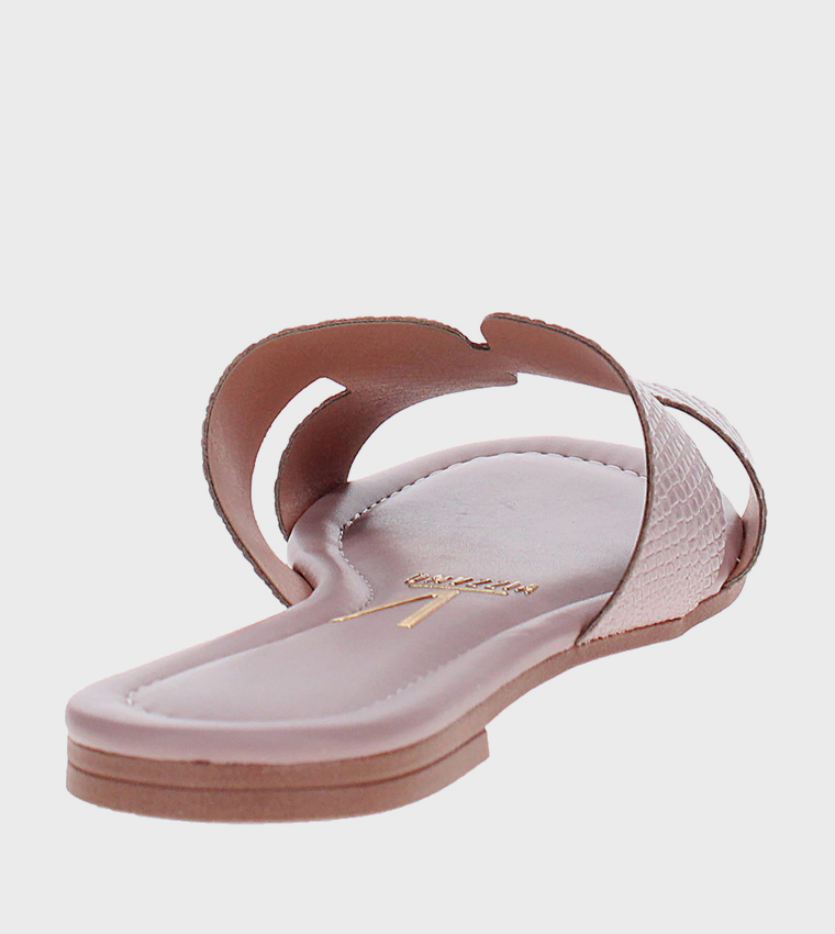 Textured Open Toe Flat Sandals