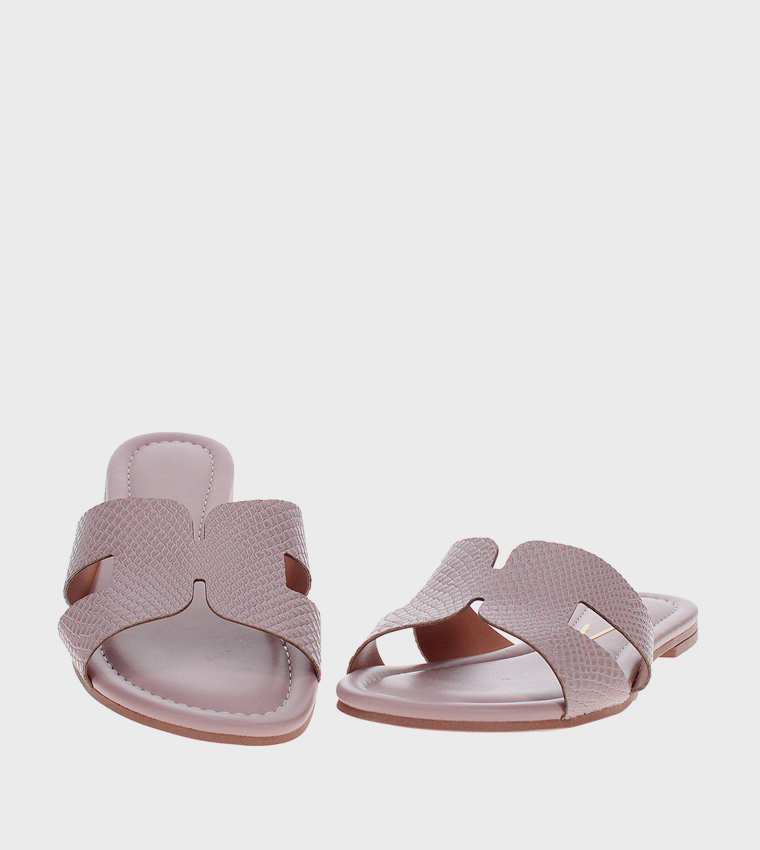 Textured Open Toe Flat Sandals