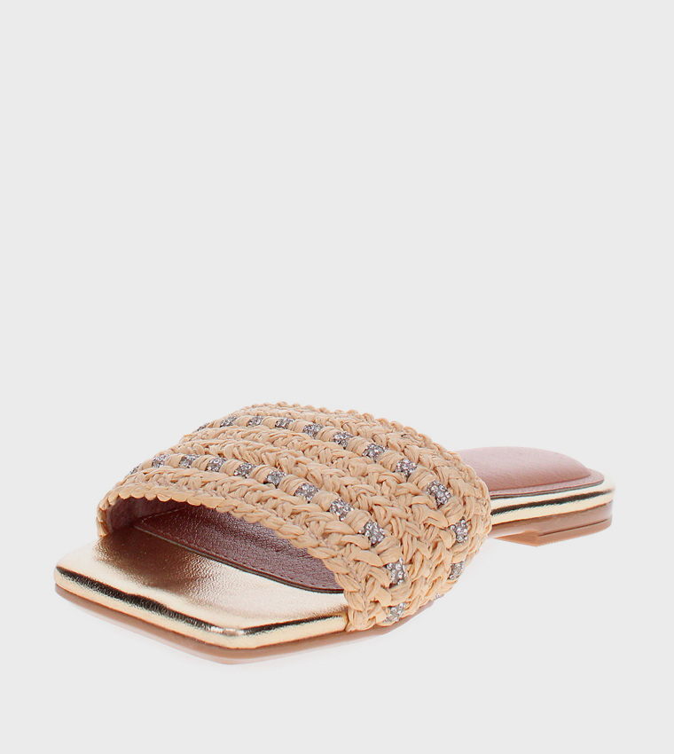 Embellished Square Toe Flat Sandals