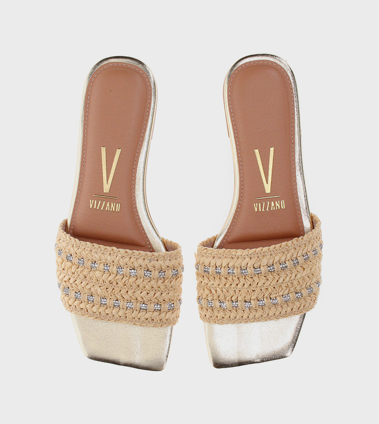Embellished Square Toe Flat Sandals