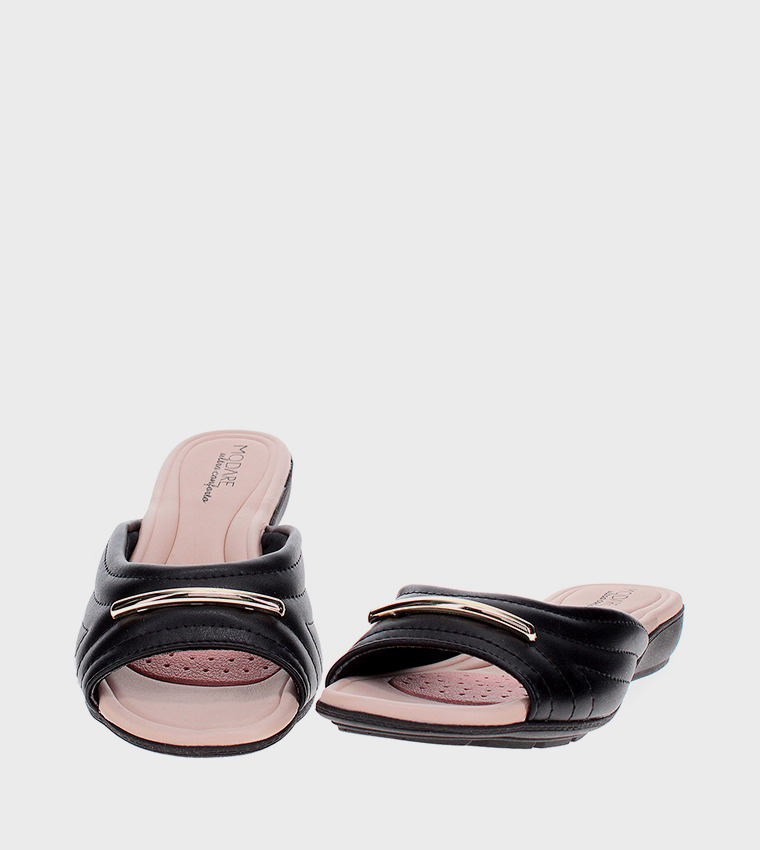 صندل كعب منخفض مبطن بمقدمة مفتوحة