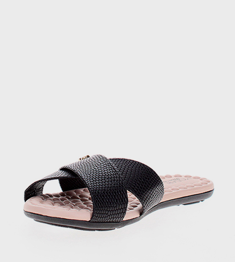 Textured Open Toe Flat Sandals
