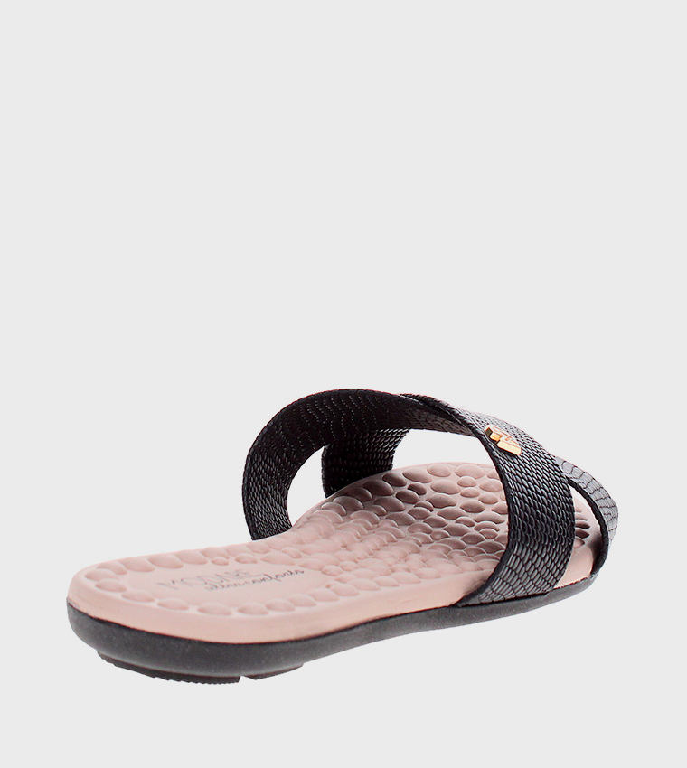 Textured Open Toe Flat Sandals