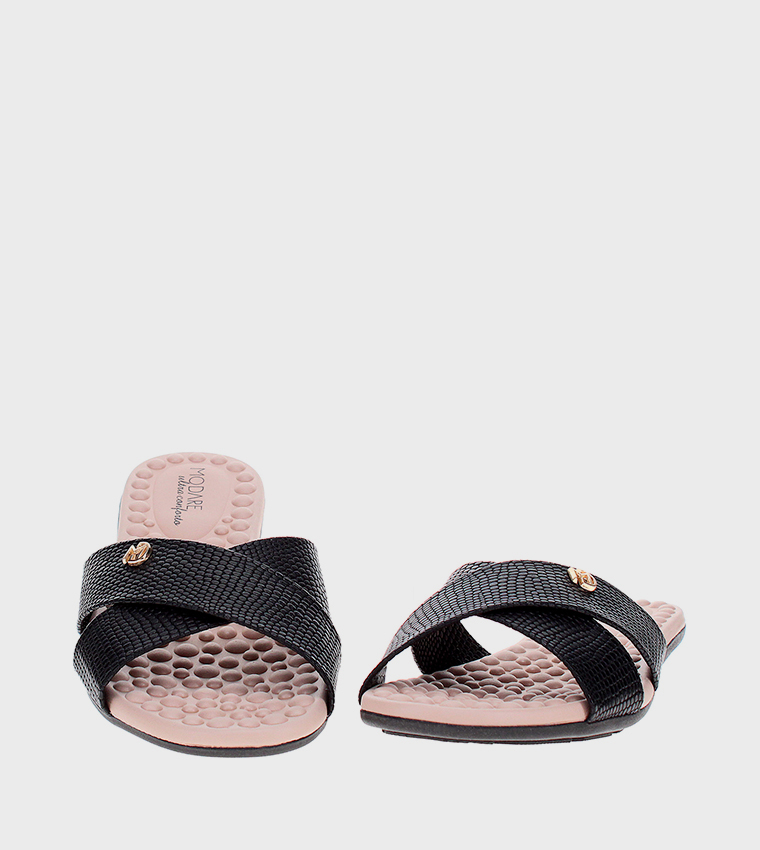 Textured Open Toe Flat Sandals