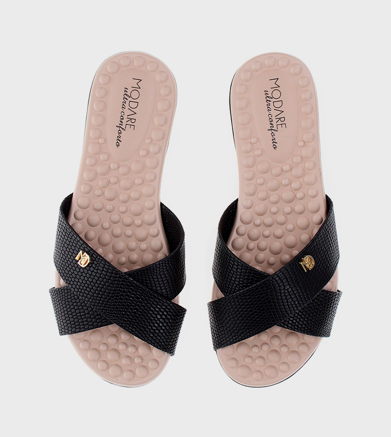 Textured Open Toe Flat Sandals
