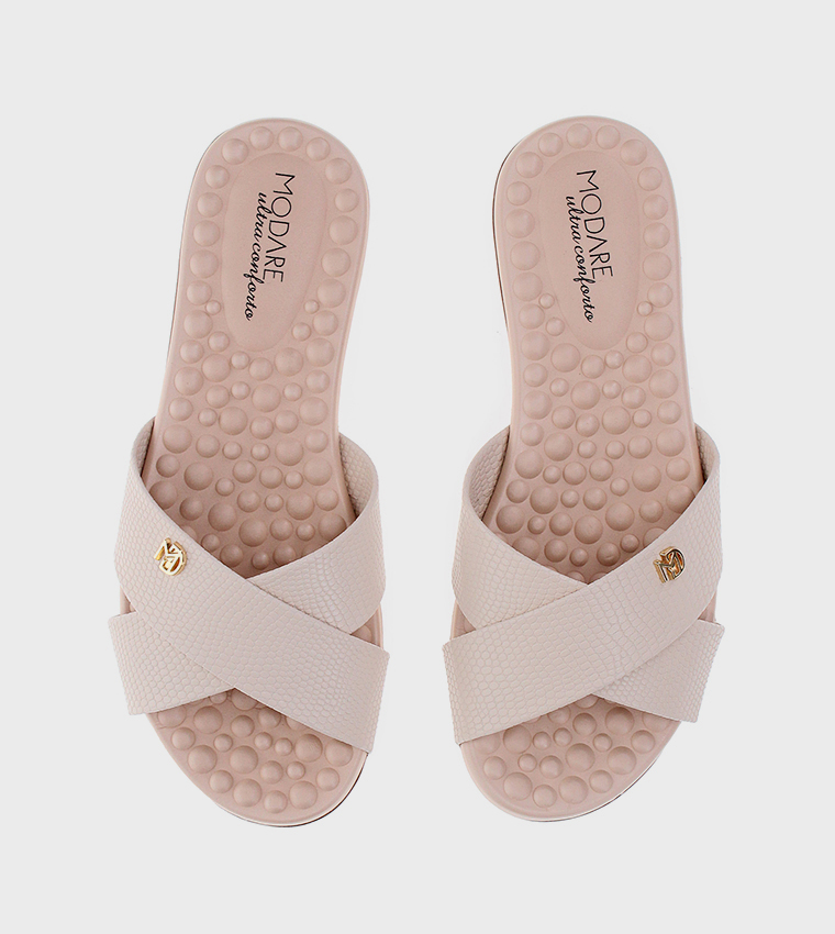 Textured Open Toe Flat Sandals