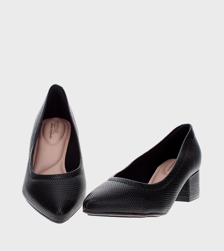 Textured Block Heel Pumps