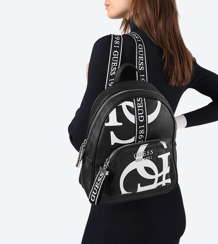 Buy Guess Top Zip Closure Front Pocket Details Backpack Black In Black |  6thStreet Oman
