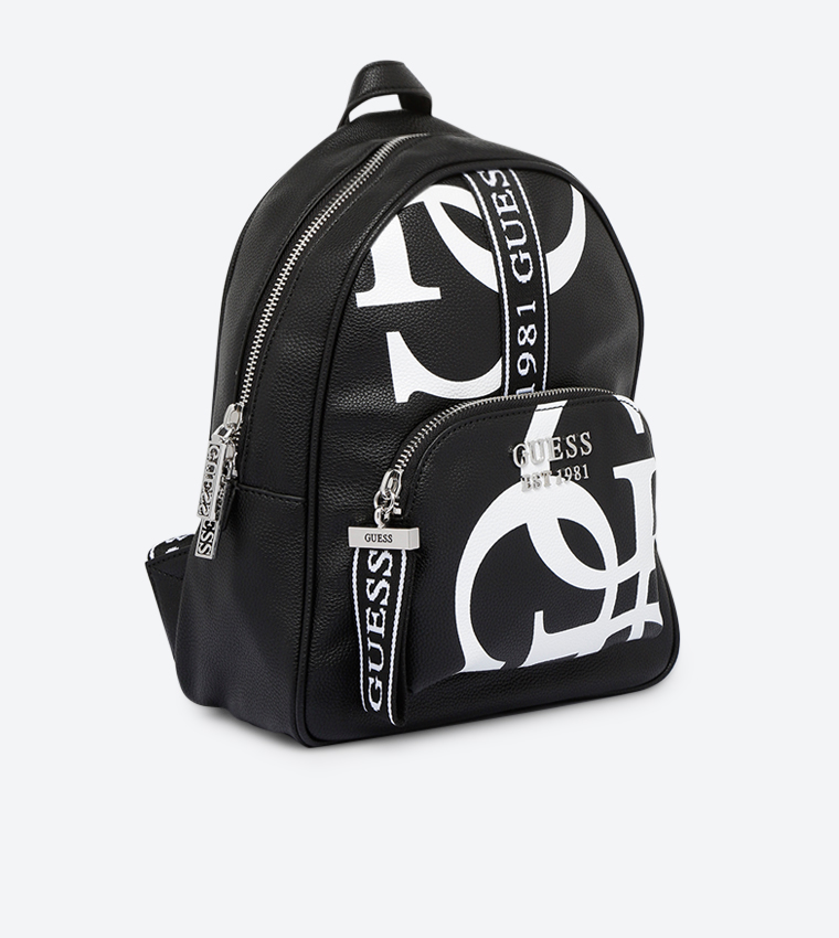 Buy Guess Top Zip Closure Front Pocket Details Backpack Black In Black |  6thStreet Oman