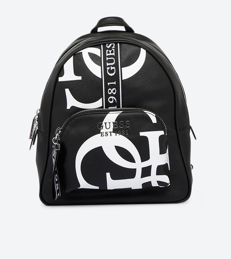 Buy Guess Top Zip Closure Front Pocket Details Backpack Black In Black 6thStreet UAE