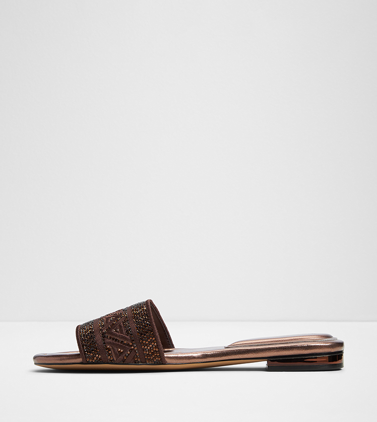 GHALIA Embellished Open Toe Flat Sandals