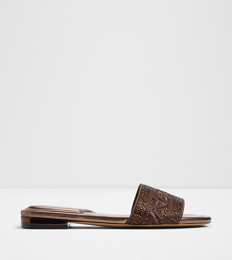GHALIA Embellished Open Toe Flat Sandals