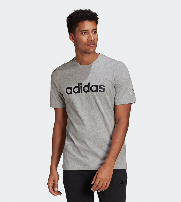 Buy Adidas Essentials Embroidered Linear Logo Tee In Grey 6thStreet Bahrain