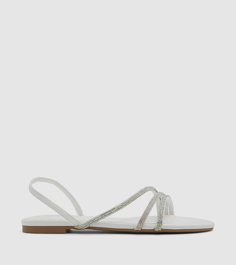 Buy Call It Spring GLITTER Embellished Open Toe Flat Sandals In White 6thStreet Oman