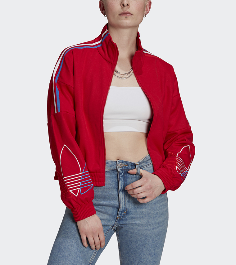 Adidas cropped track jacket red best sale