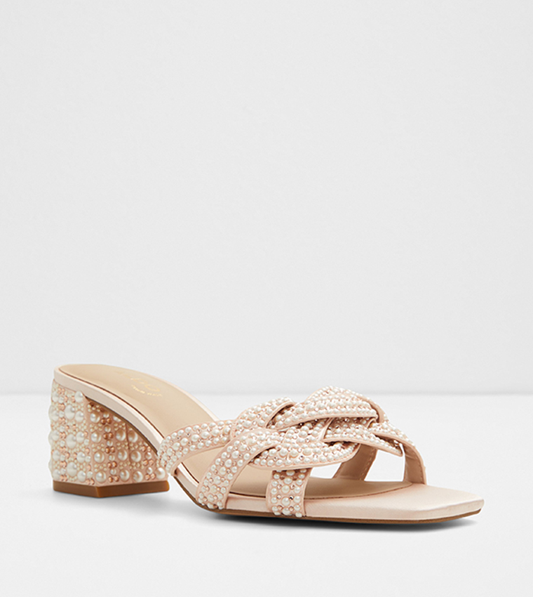 Aldo embellished blush block heeled sandals online