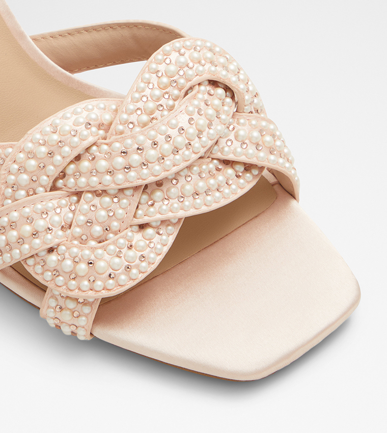 Aldo embellished blush block heeled sandals hotsell