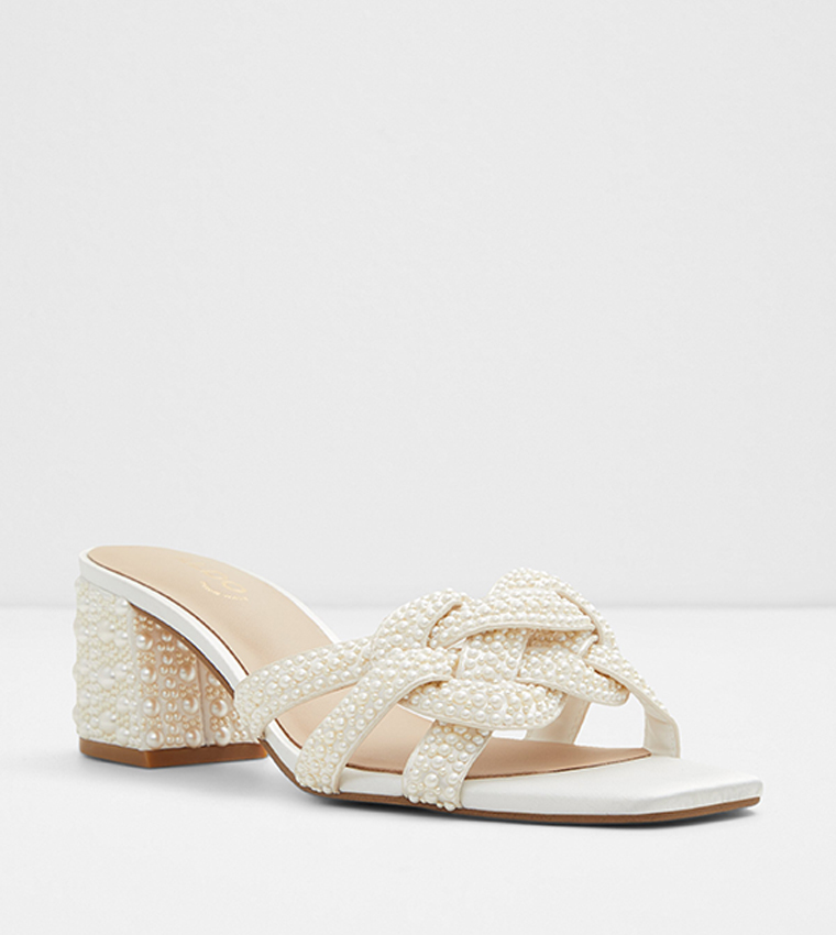Buy Aldo GRANDLY Embellished Block Heel Sandals In White