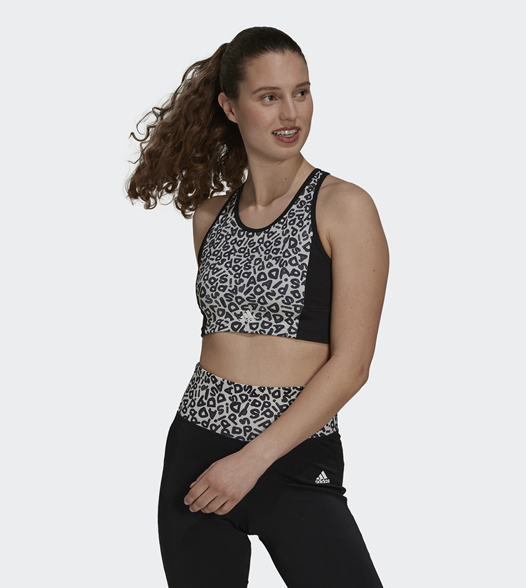 Buy Adidas Farm Rio Aeroready 3 Stripes Print Sports Crop Top In Black 6thStreet Qatar