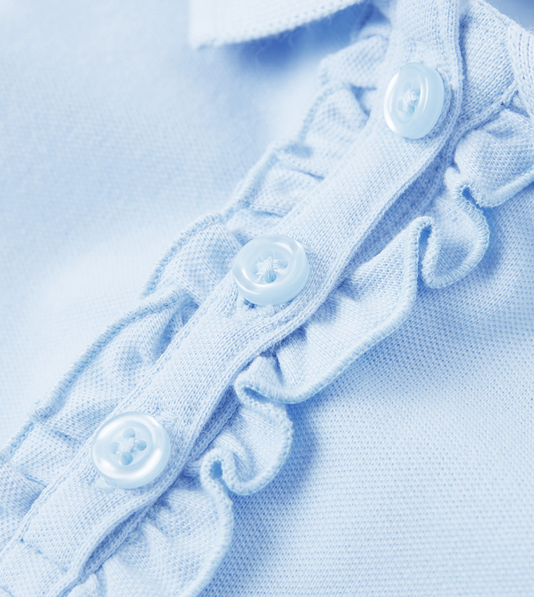 Solid Ruffle Detail Polo T-Shirt