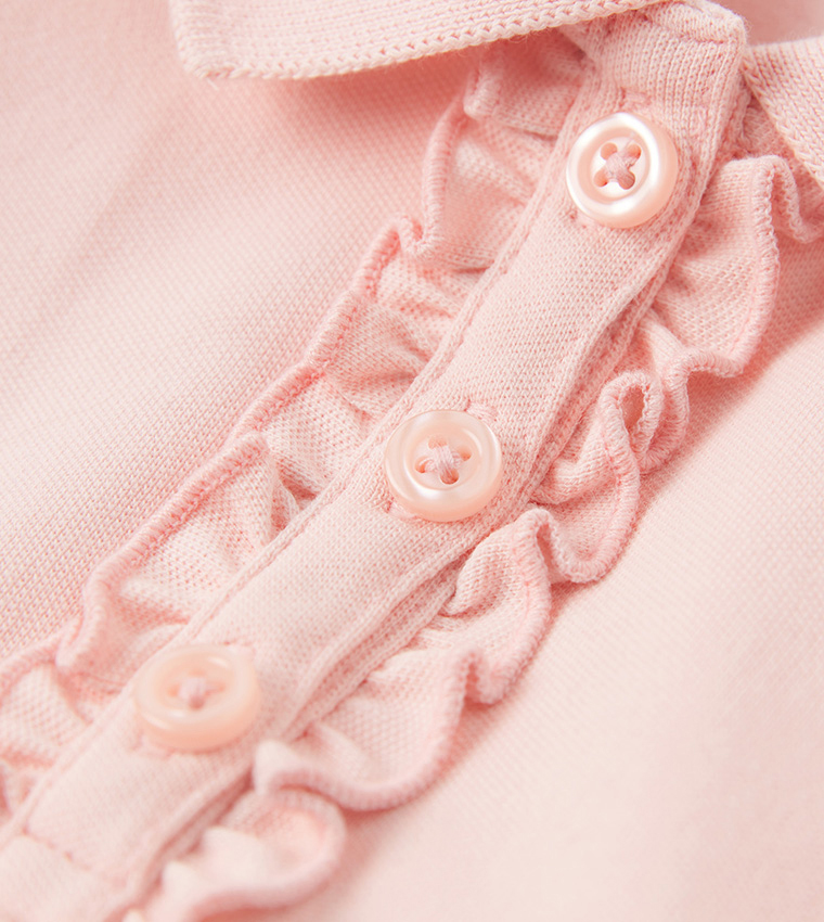 Solid Ruffle Detail Polo T-Shirt