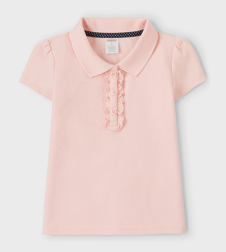 Solid Ruffle Detail Polo T-Shirt