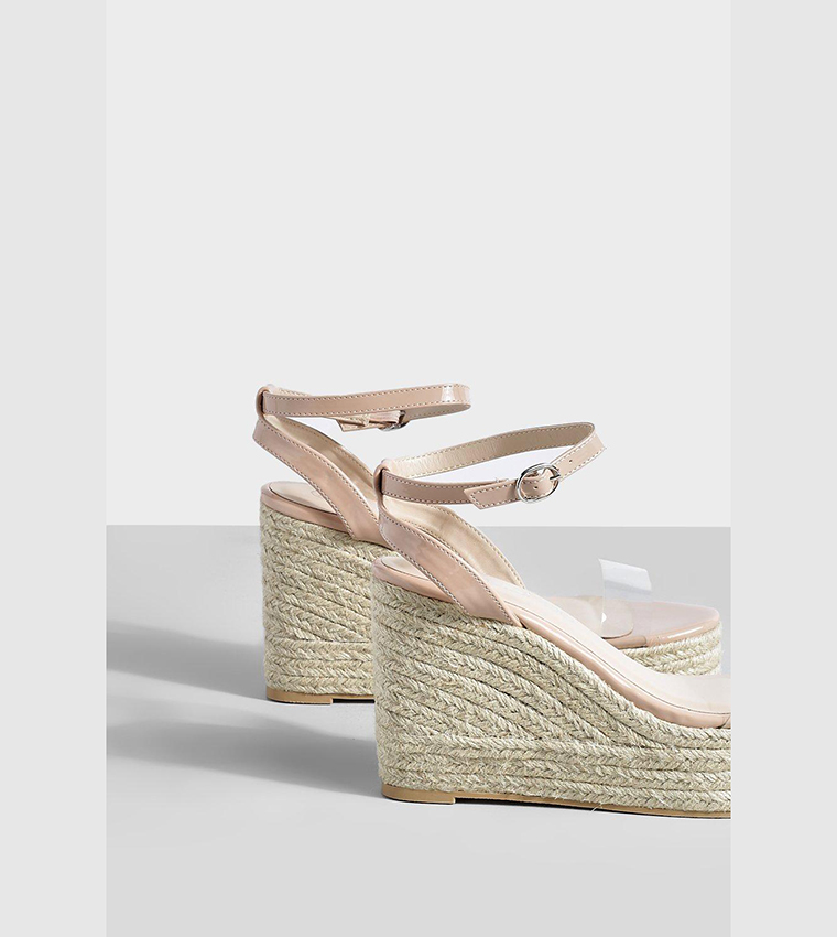 Buy Boohoo Clear Strap Two Part Espadrille Wedges In Nude 6thStreet Bahrain