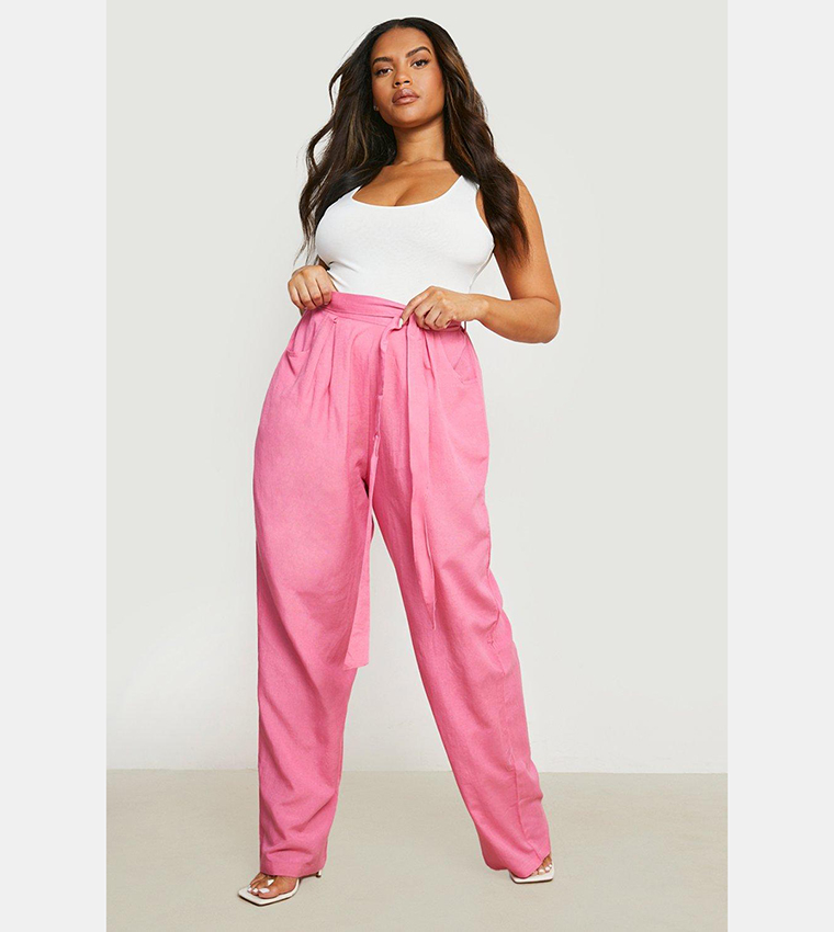 Mid Pink Belted Paperbag Crop Trousers | New Look